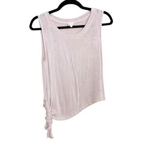 Hem & Thread Ribbed Sleeveless Tank Top Asymmetrical Side Tie Pink Purple Small